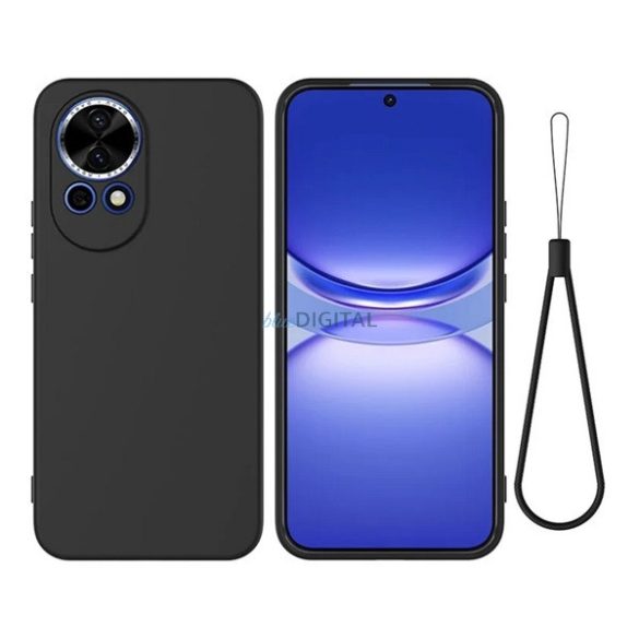 Szilikon telefonvédő (matt, mikrofiber plüss karcolásmentesítő belső, prémium + kézpánt) FEKETE Huawei Nova 13