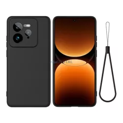   Szilikon telefonvédő (matt, mikrofiber plüss karcolásmentesítő belső, prémium + kézpánt) FEKETE Realme GT 7 Pro 5G