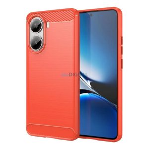 Szilikon telefonvédő (ütésállóság, légpárnás sarok, szálcsiszolt, karbon minta) PIROS Xiaomi Poco X7 Pro