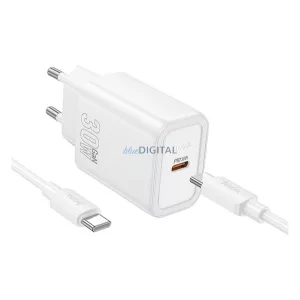 HOCO N62 hálózati töltő Type-C aljzat (30W, PD gyorstöltő 3.0 + Type-C kábel) FEHÉR