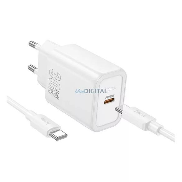 HOCO N62 hálózati töltő Type-C aljzat (30W, PD gyorstöltő 3.0 + Type-C kábel) FEHÉR