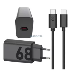   MOTOROLA TURBOPOWER hálózati töltő Type-C aljzat (68W, 6.5A, GaN, PD gyorstöltő + Type-C kábel) FEKETE