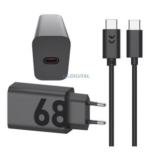 MOTOROLA TURBOPOWER hálózati töltő Type-C aljzat (68W, 6.5A, GaN, PD gyorstöltő + Type-C kábel) FEKETE