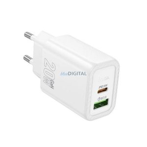 HOCO N61 hálózati töltő USB+Type-C aljzat (20W, PD gyorstöltő 3.0) FEHÉR