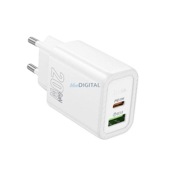 HOCO N61 hálózati töltő USB+Type-C aljzat (20W, PD gyorstöltő 3.0) FEHÉR