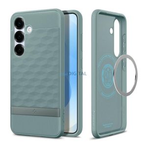 SPIGEN PARALLAX szilikon telefonvédő (ütésállóság, légpárnás keret, MagSafe, 3D rombusz) ZSÁLYAZÖLD Samsung Galaxy S25 (SM-S931)