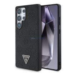   GUESS GRAINED HOT STAMP PEONY PATTERN szilikon telefonvédő (ütésállóság, bőr hatású hátlap, MagSafe) FEKETE Samsung Galaxy S25 Ultra (SM-S938)