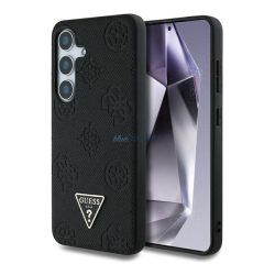   GUESS GRAINED HOT STAMP PEONY PATTERN szilikon telefonvédő (ütésállóság, bőr hatású hátlap, MagSafe) FEKETE Samsung Galaxy S25 (SM-S931)