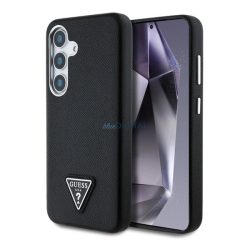   GUESS GRAINED TRIANGLE szilikon telefonvédő (ütésállóság, bőr hatású hátlap, MagSafe) FEKETE Samsung Galaxy S25 (SM-S931)