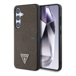   GUESS GRAINED HOT STAMP PEONY PATTERN szilikon telefonvédő (ütésállóság, bőr hatású hátlap, MagSafe) SÖTÉTBARNA Samsung Galaxy S25 (SM-S931)