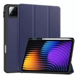   Tok álló, bőr hatású (aktív FLIP, oldalra nyíló, TRIFOLD, asztali tartó, ceruza tartó) SÖTÉTKÉK Xiaomi Pad 7 Pro, Pad 7