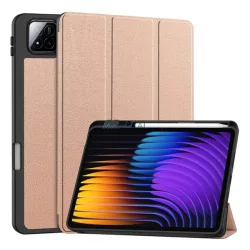   Tok álló, bőr hatású (aktív FLIP, oldalra nyíló, TRIFOLD, asztali tartó, ceruza tartó) ROZÉARANY Xiaomi Pad 7 Pro, Pad 7