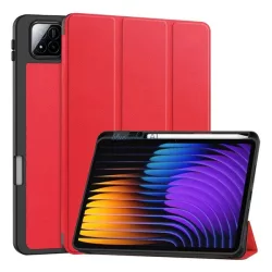   Tok álló, bőr hatású (aktív FLIP, oldalra nyíló, TRIFOLD, asztali tartó, ceruza tartó) PIROS Xiaomi Pad 7 Pro, Pad 7