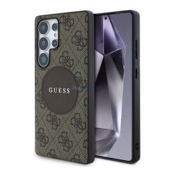   GUESS 4G ROUND PATCH CLASSIC LOGO szilikon telefonvédő (ütésállóság, textil hátlap, MagSafe) VILÁGOSBARNA Samsung Galaxy S25 Ultra (SM-S938)