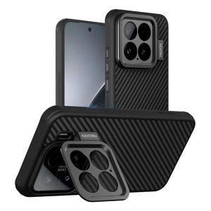 NILLKIN CARBOPROP szilikon telefonvédő (ütésállóság, aramid bevonat, kitámasztó, karbon minta) FEKETE Xiaomi 15