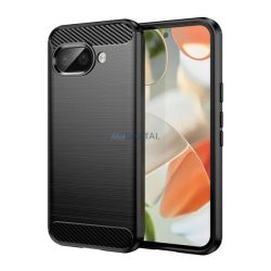   Szilikon telefonvédő (ütésállóság, légpárnás sarok, szálcsiszolt, karbon minta) FEKETE Google Pixel 9a