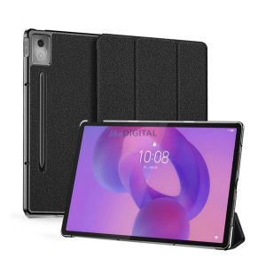 DUX DUCIS DOMO tok álló, bőr hatású (aktív FLIP, oldalra nyíló, TRIFOLD, asztali tartó, ceruza tartó) FEKETE Lenovo Idea Tab Pro (TB373FU) WIFI