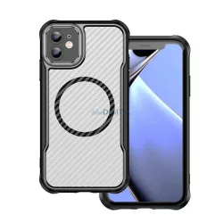   Szilikon telefonvédő (ütésállóság, légpárnás sarok, kameravédő, karbon minta, MagSafe) FEKETE Apple iPhone 11
