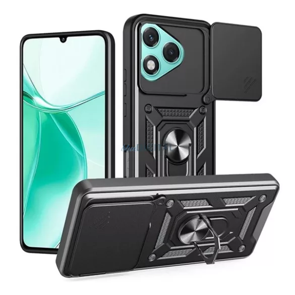 Defender szilikon telefonvédő (ütésállóság, tartógyűrű, kameravédő) FEKETE Honor 400 Lite