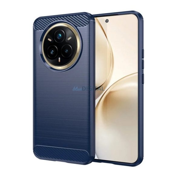 Szilikon telefonvédő (ütésállóság, légpárnás sarok, szálcsiszolt, karbon minta) SÖTÉTKÉK Realme 14 Pro Plus
