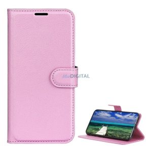 Tok álló, bőr hatású (FLIP, oldalra nyíló, asztali tartó, prémium) RÓZSASZÍN Realme 14 Pro Plus