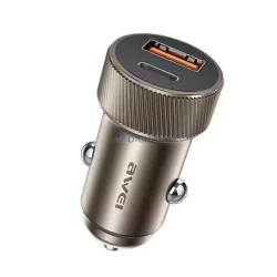   AWEI C-857 autós töltő USB+Type-C aljzat (33W, PD gyorstöltő) BARNA