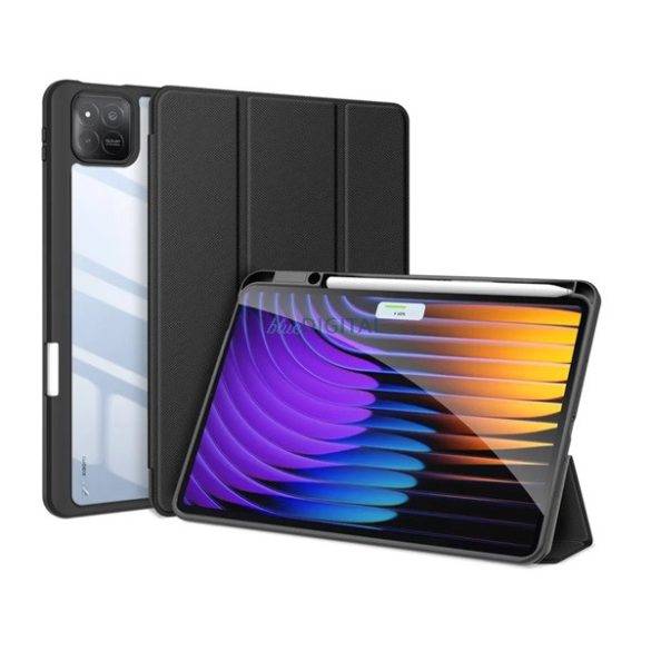DUX DUCIS TOBY tok álló, bőr hatású (aktív FLIP, oldalra nyíló, TRIFOLD, asztali tartó, ceruza tartó) FEKETE Xiaomi Pad 7 Pro, Pad 7