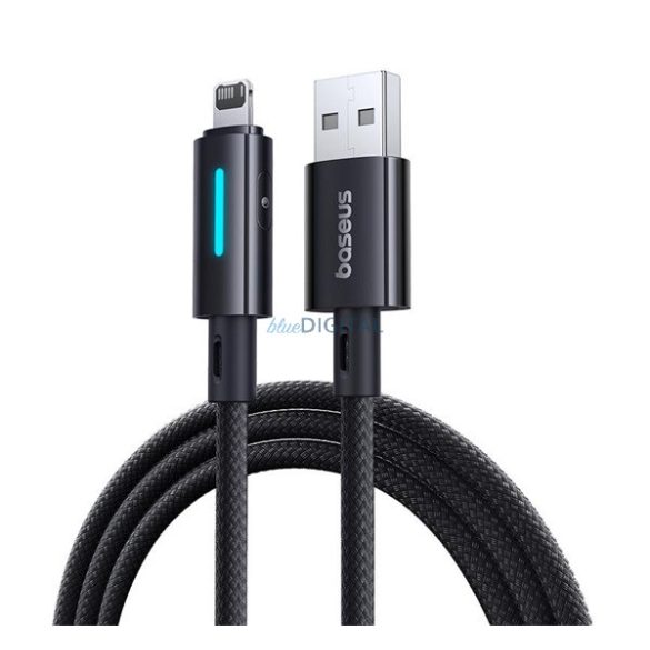 BASEUS adatkábel (USB - lightning, 2.4A, PD gyorstöltő, 100cm, cipőfűző, törésgátló, LED kijelző) FEKETE Apple iPod touch 5, iPhone 5S, IPAD mini 2 