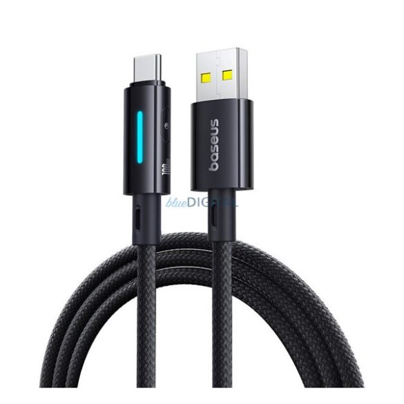 BASEUS adatkábel (USB - Type-C, 2.4A, 100W, PD gyorstöltő, 100cm, cipőfűző, törésgátló, LED kijelző) FEKETE