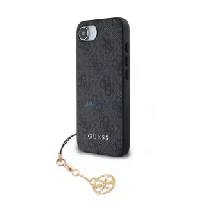 GUESS 4G CHARMS műanyag telefonvédő (textil hátlap, telefondísz) SÖTÉTSZÜRKE Apple iPhone 16e