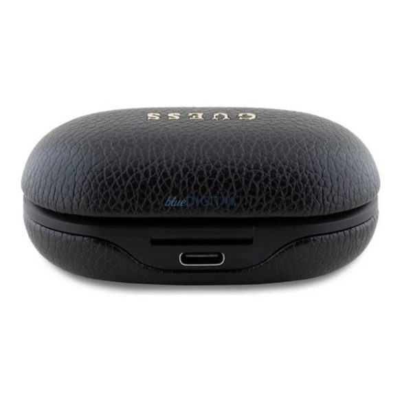 GUESS PU GRAINED bluetooth fülhallgató SZTEREO (v5.3, TWS, mikrofon, zajszűrő, IPX5 + töltőtok) FEKETE