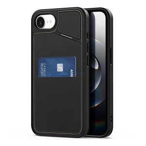 DUX DUCIS RAFI II MAG szilikon telefonvédő (kitámasztó, kártyazseb, RFID, MagSafe) FEKETE Apple iPhone 16e