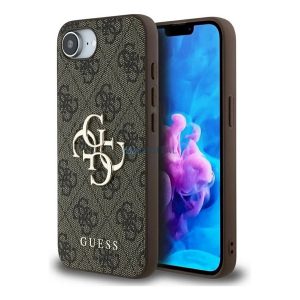 GUESS PU 4G METAL LOGO CASE műanyag telefonvédő (ütésállóság, bőr hatású hátlap) BARNA Apple iPhone 16e