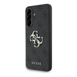   GUESS PU 4G METAL LOGO CASE műanyag telefonvédő (ütésállóság, bőr hatású hátlap) SÖTÉTSZÜRKE Samsung Galaxy A56 5G (SM-A566)