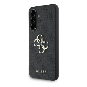 GUESS PU 4G METAL LOGO CASE műanyag telefonvédő (ütésállóság, bőr hatású hátlap) SÖTÉTSZÜRKE Samsung Galaxy A56 5G (SM-A566)