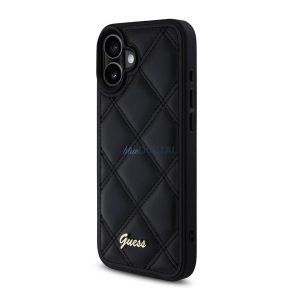 GUESS PU LEATHER QUILTED szilikon telefonvédő (ütésállóság, bőr hatású hátlap, rombusz) FEKETE Apple iPhone 16 Plus