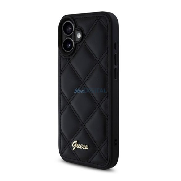 GUESS PU LEATHER QUILTED szilikon telefonvédő (ütésállóság, bőr hatású hátlap, rombusz) FEKETE Apple iPhone 16 Plus