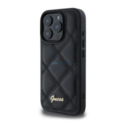   GUESS PU LEATHER QUILTED szilikon telefonvédő (ütésállóság, bőr hatású hátlap, rombusz) FEKETE Apple iPhone 16 Pro