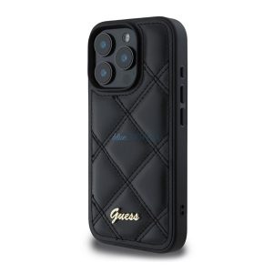 GUESS PU LEATHER QUILTED szilikon telefonvédő (ütésállóság, bőr hatású hátlap, rombusz) FEKETE Apple iPhone 16 Pro