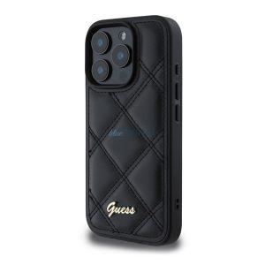 GUESS PU LEATHER QUILTED szilikon telefonvédő (ütésállóság, bőr hatású hátlap, rombusz) FEKETE Apple iPhone 16 Pro Max