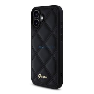 GUESS PU LEATHER QUILTED szilikon telefonvédő (ütésállóság, bőr hatású hátlap, rombusz) FEKETE Apple iPhone 16