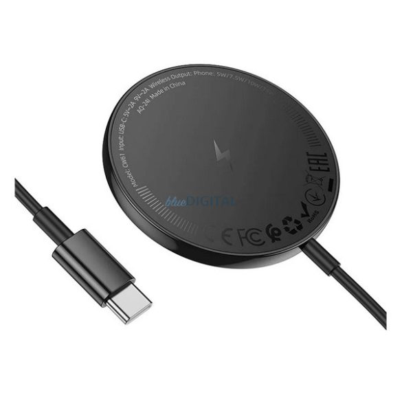 HOCO CW61 asztali töltő (15W, wireless, gyorstöltő, MagSafe, LED kijelző) FEKETE