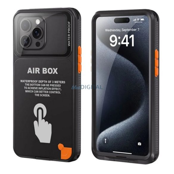 SHELLBOX AIRBOX 6.7 vízhatlan/vízálló tok, AQUA (IP68, erős ütésállóság, 6.7" méret) FEKETE