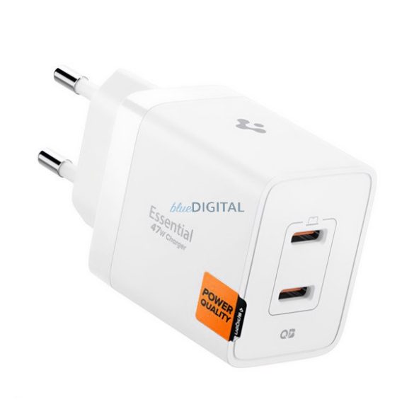 SPIGEN ESSENTIAL hálózati töltő Type-C aljzat (47W, GaN, PD gyorstöltő 3.0) FEHÉR