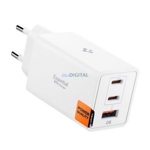 SPIGEN ESSENTIAL hálózati töltő Type-C aljzat (67W, GaN, PD gyorstöltő 3.0) FEHÉR