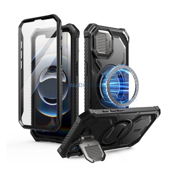 SUPCASE IBLSN ARMORBOX defender műanyag telefonvédő (erős ütésállóság, légpárnás sarok, kitámasztó, Magsafe) FEKETE Apple iPhone 16e