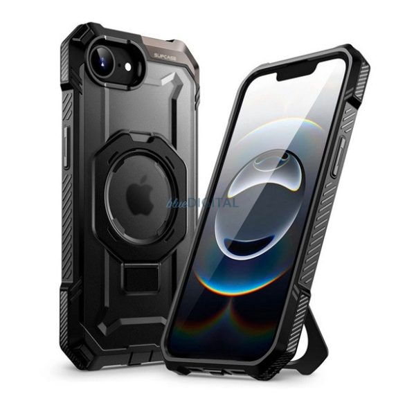 SUPCASE UNICORN BEETLE GRIP MAG defender műanyag telefonvédő (erős ütésállóság, kitámasztó, Magsafe) FEKETE Apple iPhone 16e
