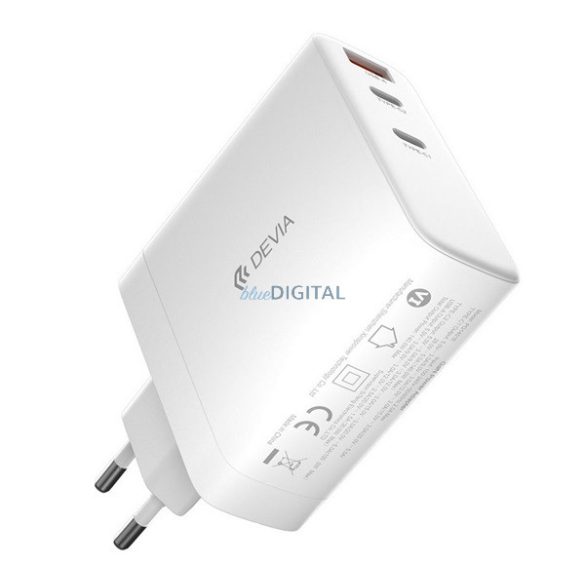 DEVIA EXTREME hálózati töltő 2 Type-C/USB aljzat (140W, GaN, PD gyorstöltő) FEHÉR