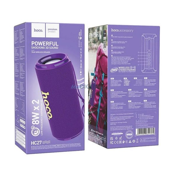 HOCO HC27 bluetooth hordozható hangszóró (v5.4, 2x8W TF/microSD kártyaolvasó, FM rádió, AUX) LILA