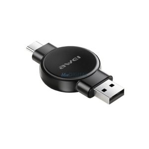 AWEI asztali töltő USB+Type-C aljzat (2.5W, wireless, mágneses) FEKETE